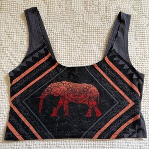 Urban Outfitters Out From Under Elephant Graphic Boho Crop Tank Black Red S